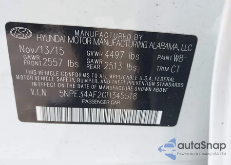2016 Hyundai Sonata Sport z USA, uszkodzony, nr VIN 5NPE34AF2GH345518